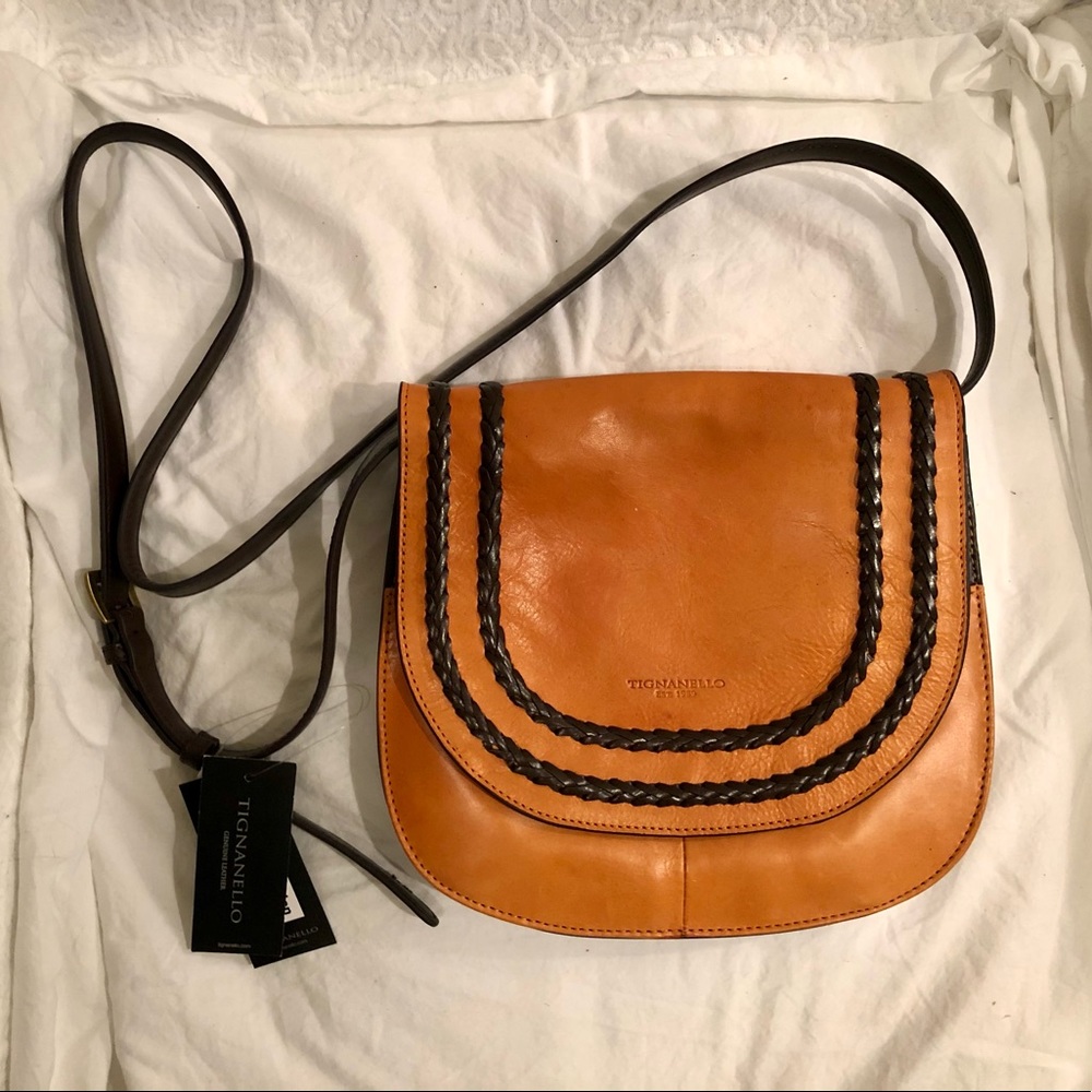 NWT Tignanello Leather Saddle Bag Crossbody